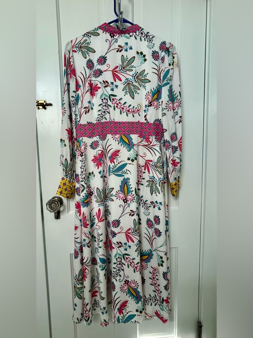 Boden Pink Floral Trim Dress with Blue Ribbon Detail - Picture 2 of 6